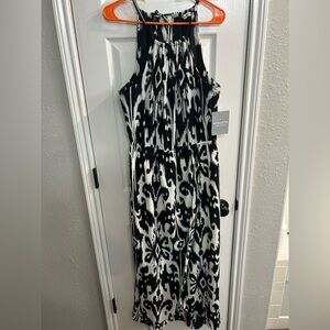 Athleta Black Ikat Bloom Ripple Maxi Dress XL  Tassels Travel NWT Built In Bra